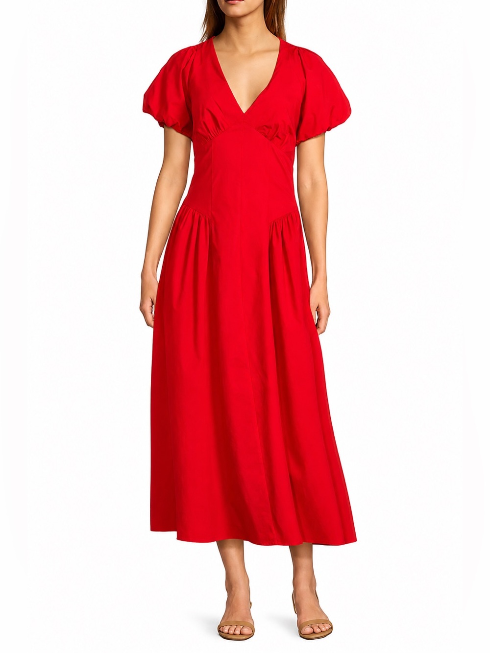 ANTONIO MELANI Red V-Neck Puff Sleeve Maxi Dress